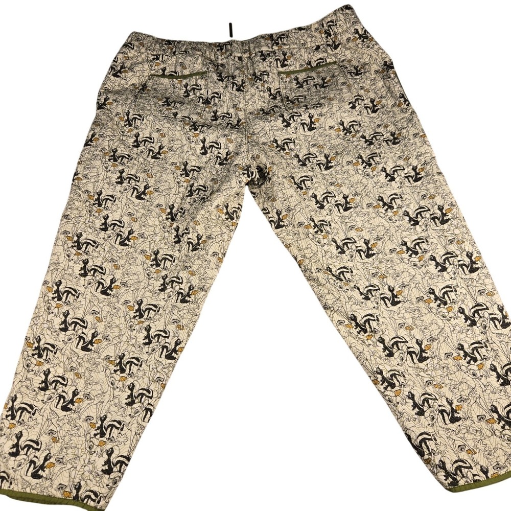 Disney Bambi Quilted Jogger Pants Cream Olive Green Character Print XL